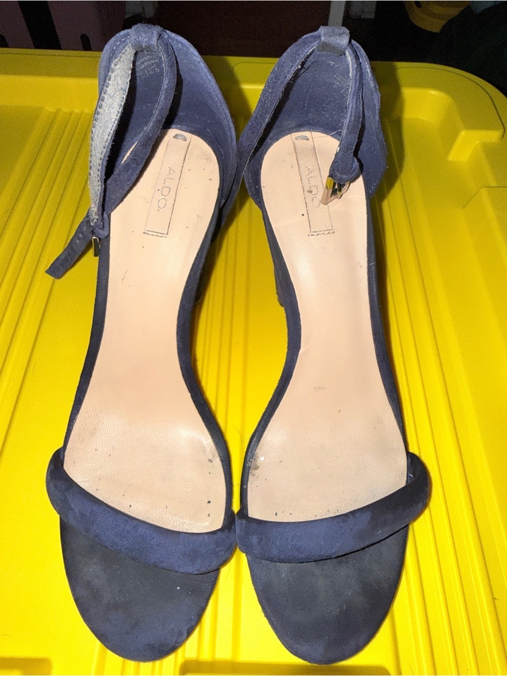 Aldo Navy Suede Open-Toe Ankle Strap Heels